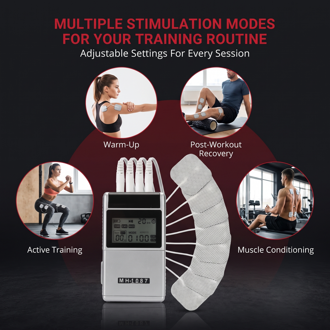 Professional TENS EMS Muscle Stimulator 4-Channel Rechargeable Electrotherapy Device Physiotherapy Pain Relief Massage Machine Home Gym Recovery Rehabilitation