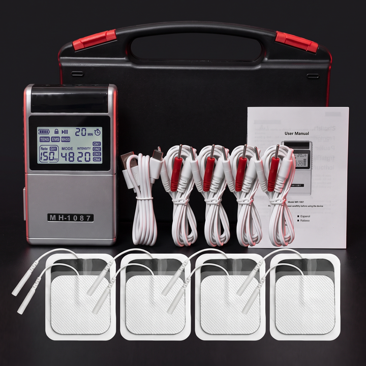 Professional TENS EMS Muscle Stimulator 4-Channel Rechargeable Electrotherapy Device Physiotherapy Pain Relief Massage Machine Home Gym Recovery Rehabilitation