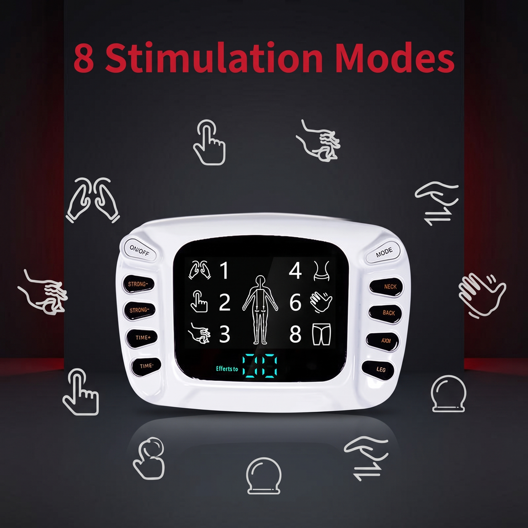 Professional TENS EMS Muscle Stimulator Electrotherapy Device 8 Modes 15 Intensity Levels Pain Relief Muscle Recovery Physiotherapy Unit Home Gym