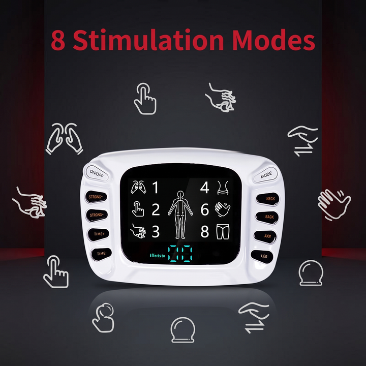 Professional TENS EMS Muscle Stimulator Electrotherapy Device 8 Modes 15 Intensity Levels Pain Relief Muscle Recovery Physiotherapy Unit Home Gym