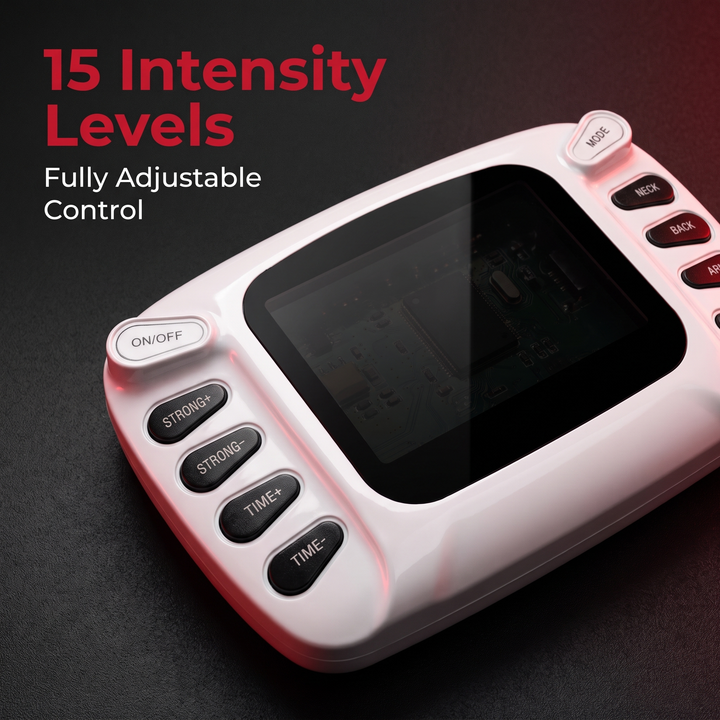 Professional TENS EMS Muscle Stimulator Electrotherapy Device 8 Modes 15 Intensity Levels Pain Relief Muscle Recovery Physiotherapy Unit Home Gym