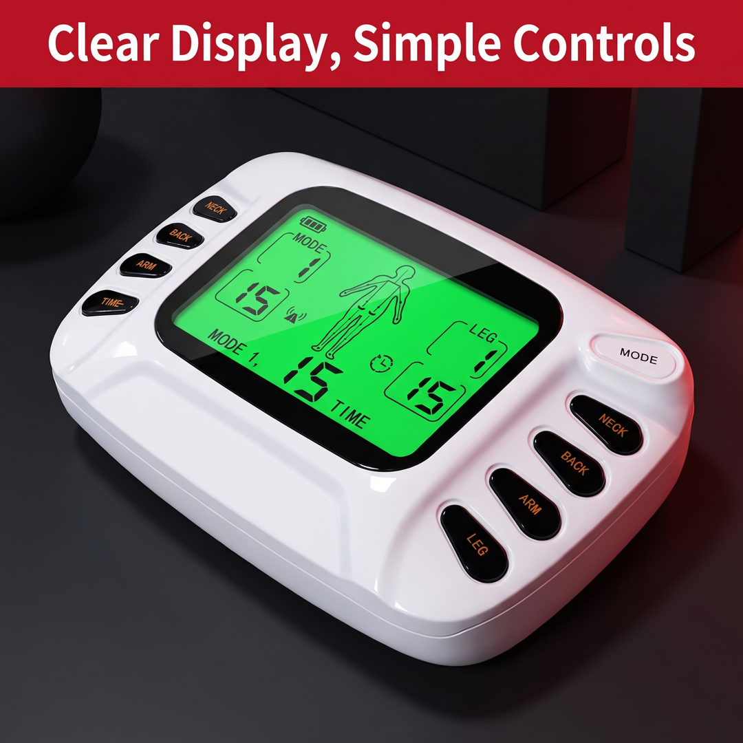 Professional TENS EMS Muscle Stimulator Electrotherapy Device 8 Modes 15 Intensity Levels Pain Relief Muscle Recovery Physiotherapy Unit Home Gym