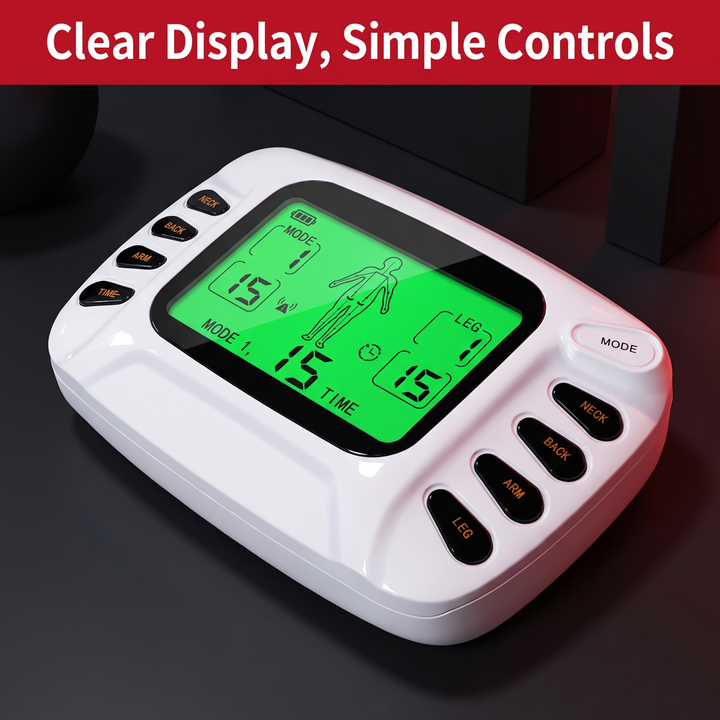 Professional TENS EMS Muscle Stimulator Electrotherapy Device 8 Modes 15 Intensity Levels Pain Relief Muscle Recovery Physiotherapy Unit Home Gym