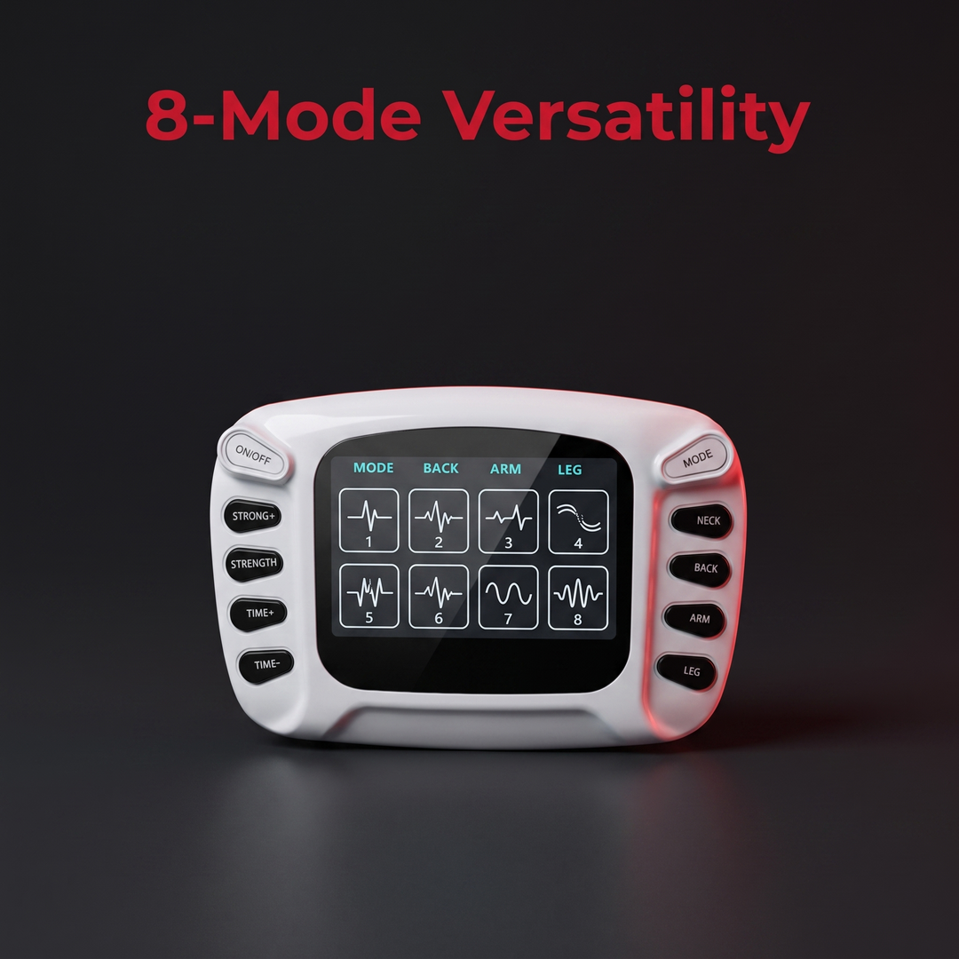 Professional TENS EMS Muscle Stimulator Electrotherapy Device 8 Modes 15 Intensity Levels Pain Relief Muscle Recovery Physiotherapy Unit Home Gym