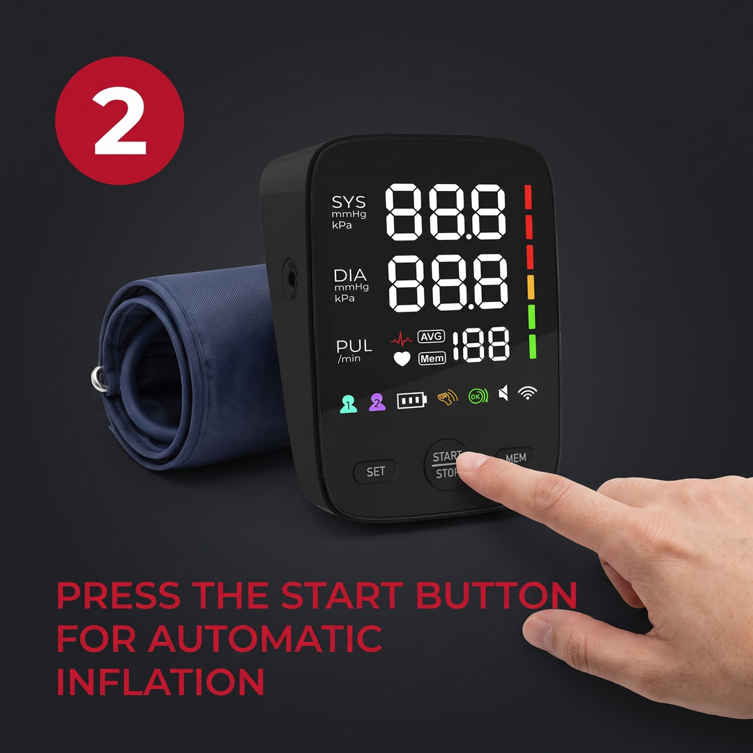 Professional Upper Arm Blood Pressure Monitor Automatic BP Monitor LED Backlit Screen Large Display Adjustable Cuff Home Use Heart Rate Monitor