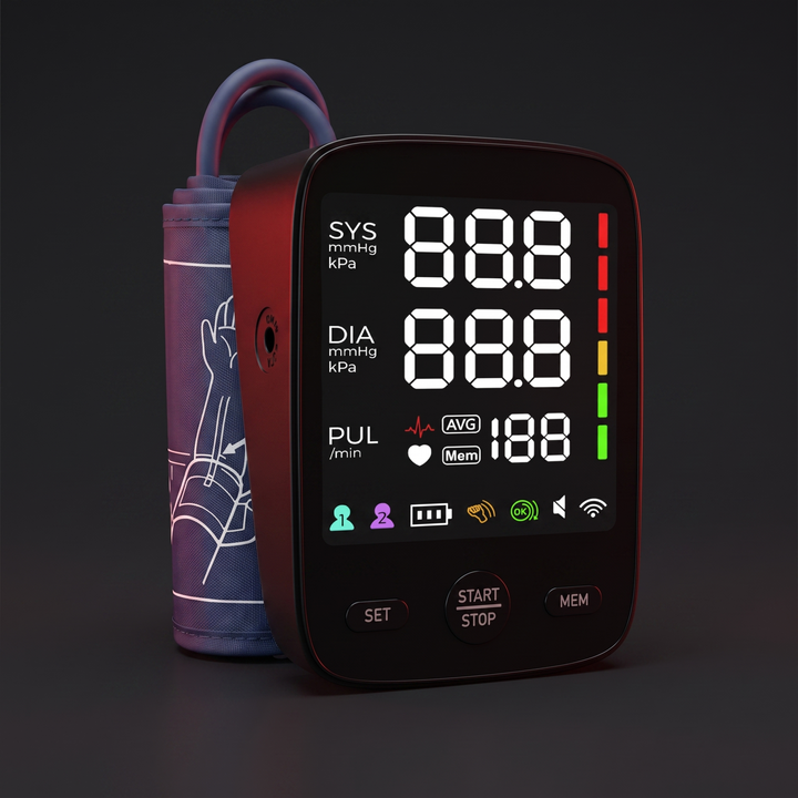 Professional Upper Arm Blood Pressure Monitor Automatic BP Monitor LED Backlit Screen Large Display Adjustable Cuff Home Use Heart Rate Monitor