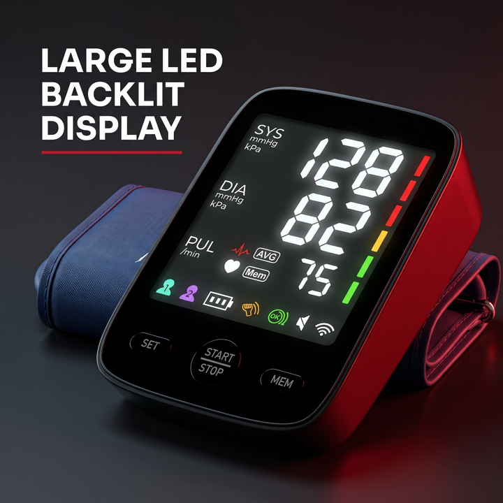 Professional Upper Arm Blood Pressure Monitor Automatic BP Monitor LED Backlit Screen Large Display Adjustable Cuff Home Use Heart Rate Monitor