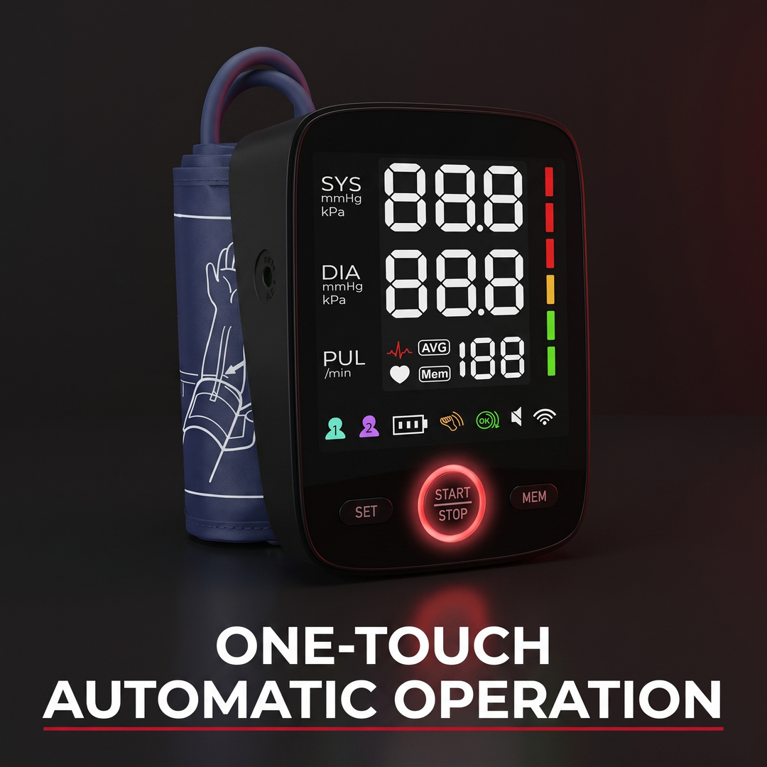 Professional Upper Arm Blood Pressure Monitor Automatic BP Monitor LED Backlit Screen Large Display Adjustable Cuff Home Use Heart Rate Monitor