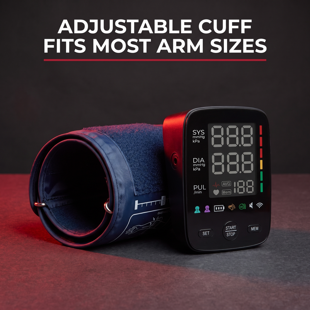 Professional Upper Arm Blood Pressure Monitor Automatic BP Monitor LED Backlit Screen Large Display Adjustable Cuff Home Use Heart Rate Monitor