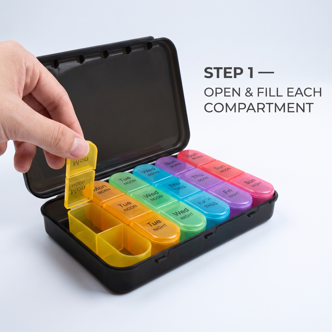 Professional Weekly Pill Organizer 7 Day 4 Times Daily Large Travel Pill Case 21 Compartment Medicine Vitamin Box Daily Pill Organiser for Home Travel Use