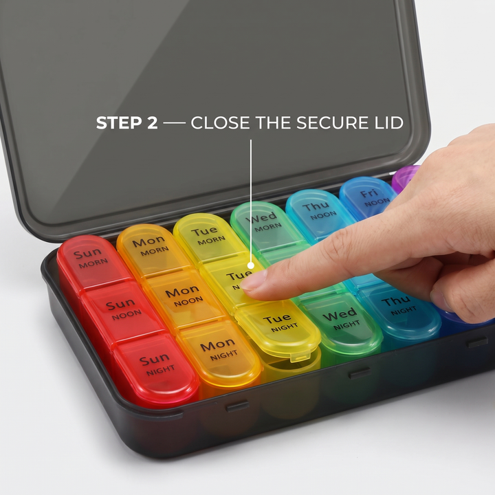 Professional Weekly Pill Organizer 7 Day 4 Times Daily Large Travel Pill Case 21 Compartment Medicine Vitamin Box Daily Pill Organiser for Home Travel Use