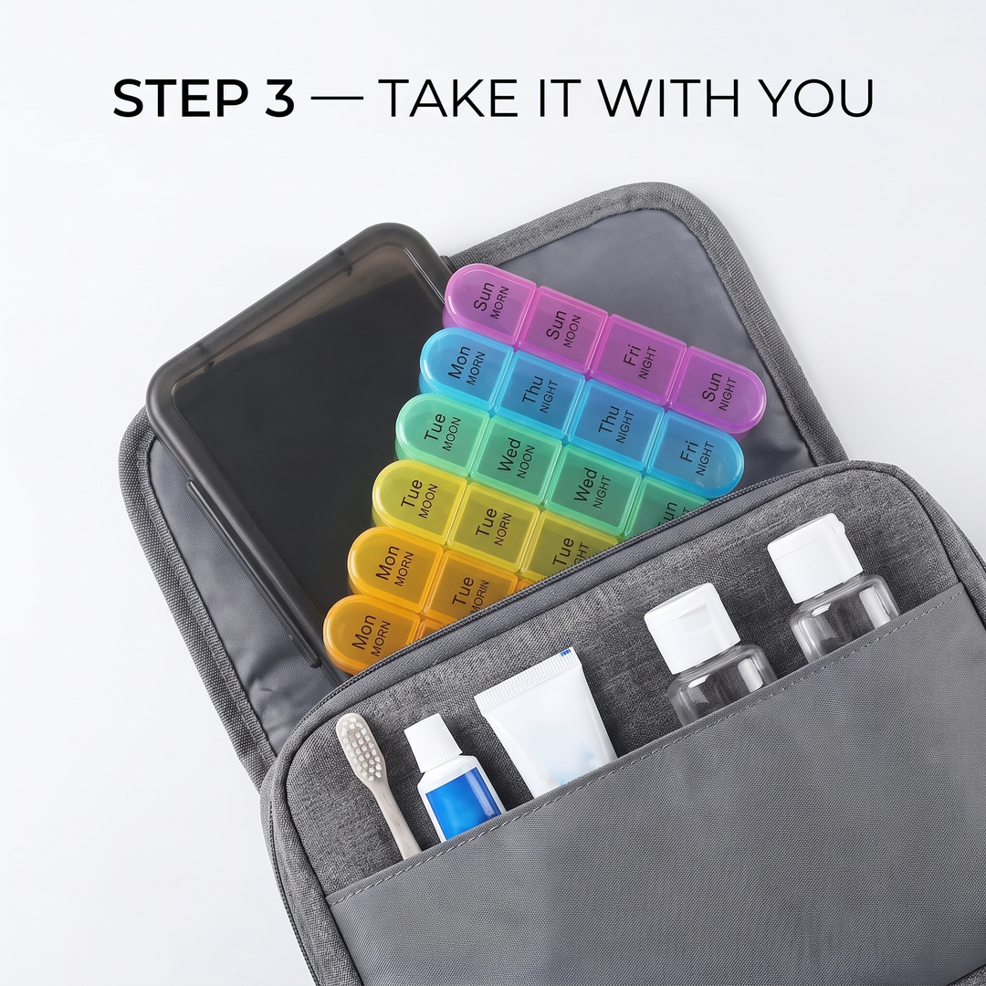 Professional Weekly Pill Organizer 7 Day 4 Times Daily Large Travel Pill Case 21 Compartment Medicine Vitamin Box Daily Pill Organiser for Home Travel Use