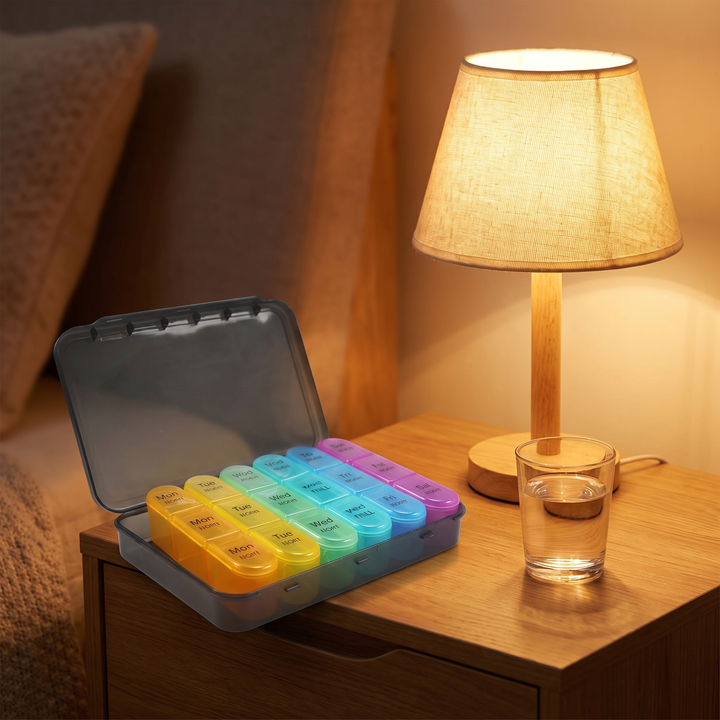 Professional Weekly Pill Organizer 7 Day 4 Times Daily Large Travel Pill Case 21 Compartment Medicine Vitamin Box Daily Pill Organiser for Home Travel Use
