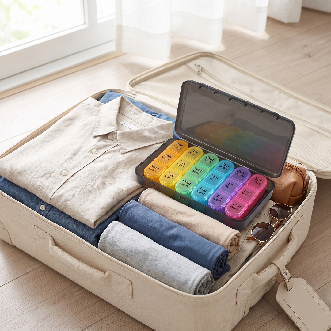 Professional Weekly Pill Organizer 7 Day 4 Times Daily Large Travel Pill Case 21 Compartment Medicine Vitamin Box Daily Pill Organiser for Home Travel Use
