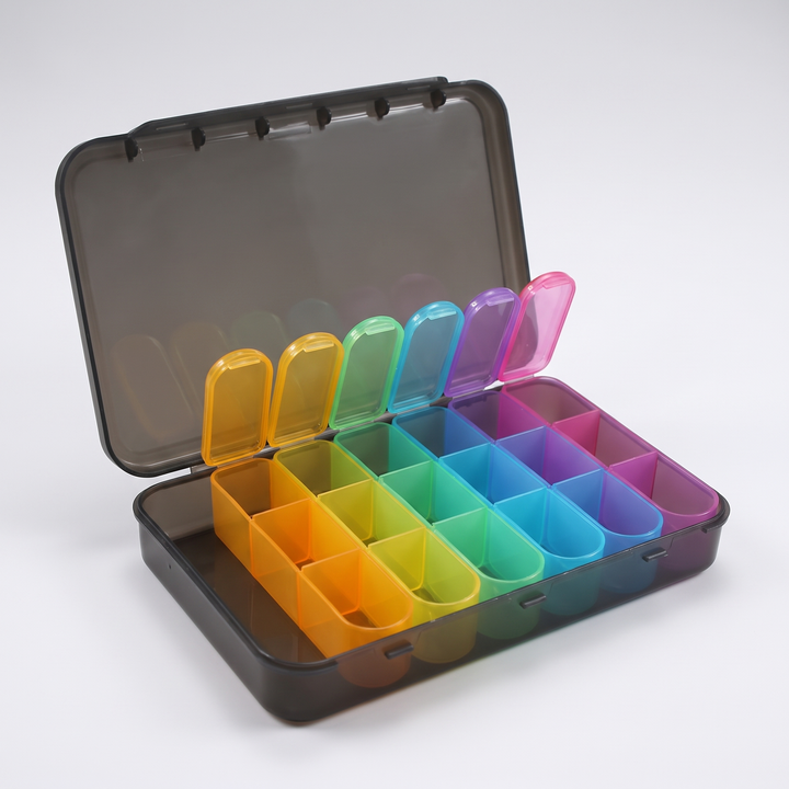 Professional Weekly Pill Organizer 7 Day 4 Times Daily Large Travel Pill Case 21 Compartment Medicine Vitamin Box Daily Pill Organiser for Home Travel Use