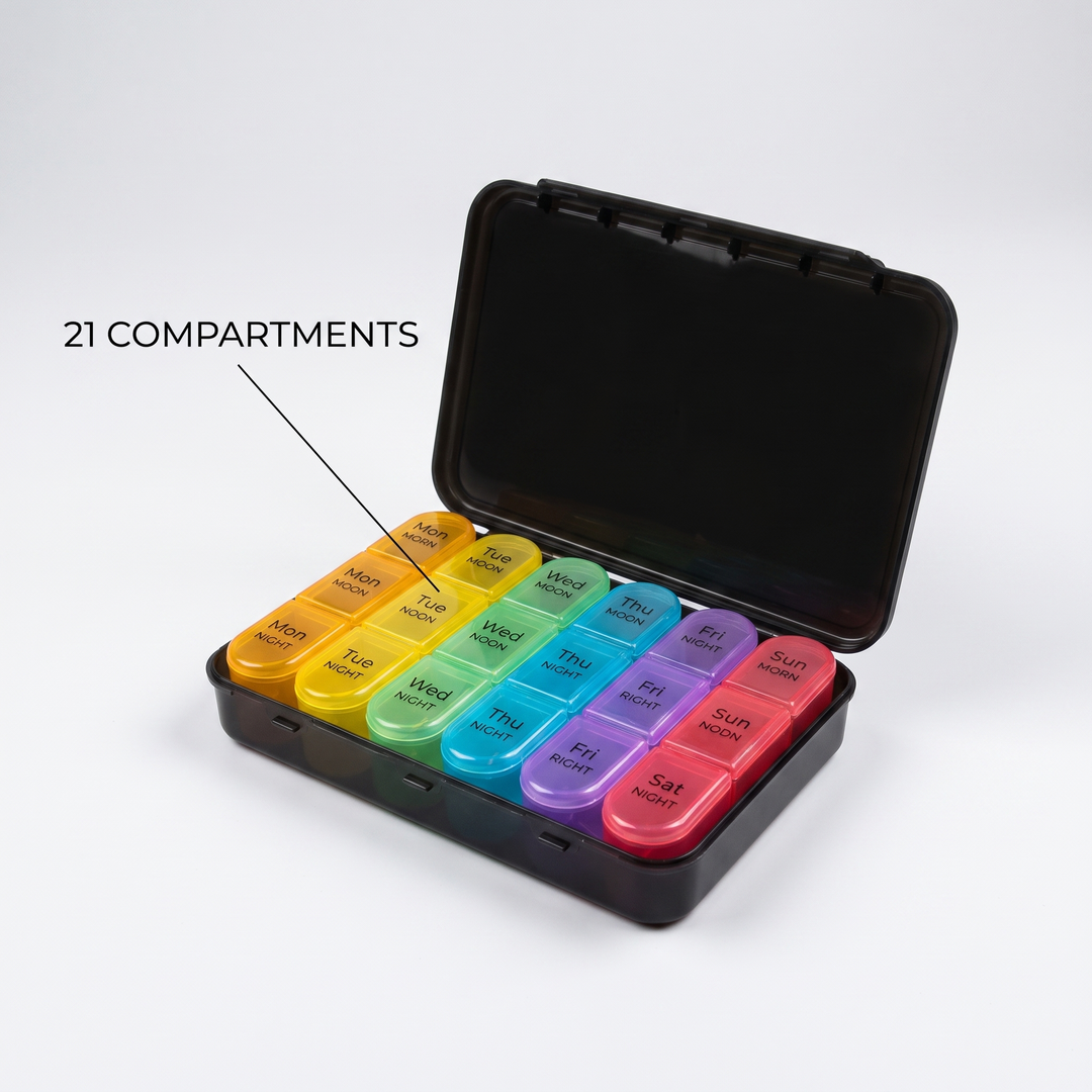 Professional Weekly Pill Organizer 7 Day 4 Times Daily Large Travel Pill Case 21 Compartment Medicine Vitamin Box Daily Pill Organiser for Home Travel Use
