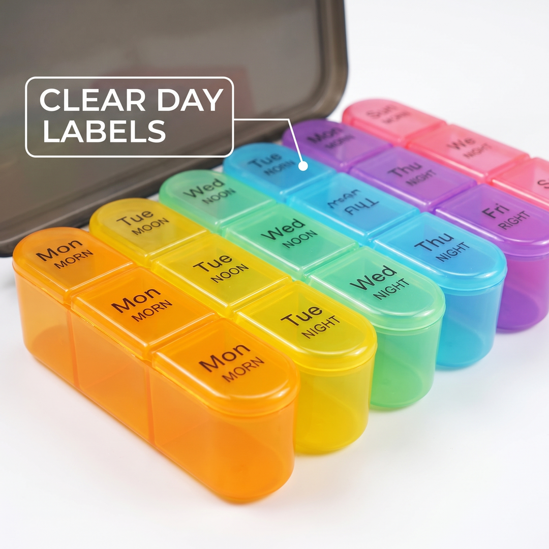 Professional Weekly Pill Organizer 7 Day 4 Times Daily Large Travel Pill Case 21 Compartment Medicine Vitamin Box Daily Pill Organiser for Home Travel Use
