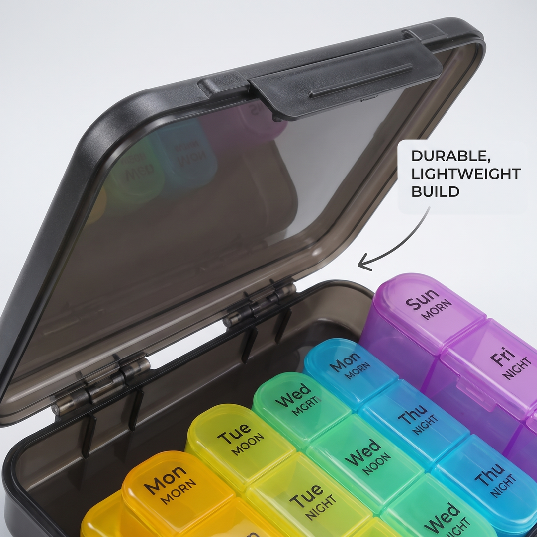 Professional Weekly Pill Organizer 7 Day 4 Times Daily Large Travel Pill Case 21 Compartment Medicine Vitamin Box Daily Pill Organiser for Home Travel Use
