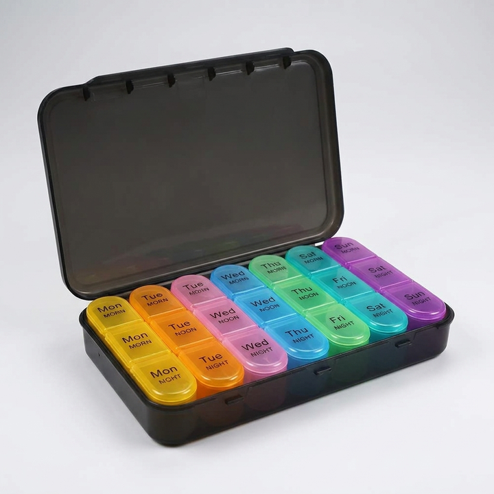 Professional Weekly Pill Organizer 7 Day 4 Times Daily Large Travel Pill Case 21 Compartment Medicine Vitamin Box Daily Pill Organiser for Home Travel Use