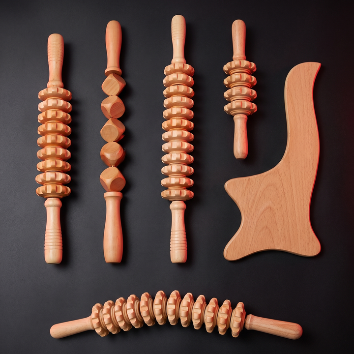 Professional Wooden Massage Roller Set Multifunctional Body Roller for Muscle Relief Cellulite Reduction Natural Wood Massager Men Women Home Recovery