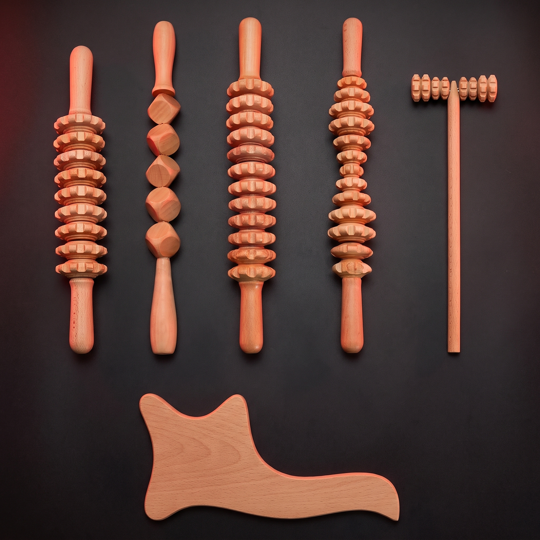 Professional Wooden Massage Roller Set Multifunctional Body Roller for Muscle Relief Cellulite Reduction Natural Wood Massager Men Women Home Recovery