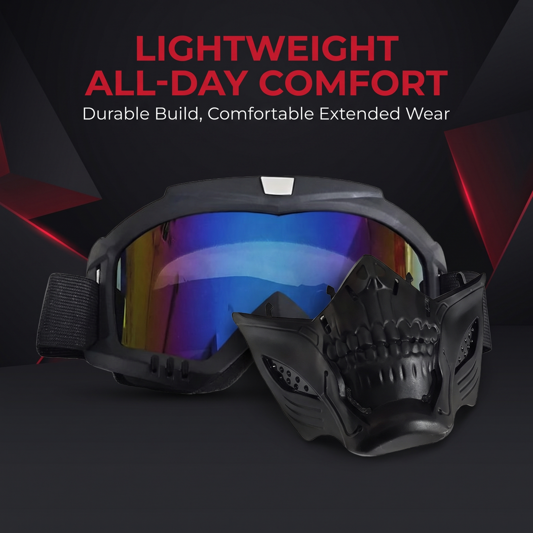 Tactical Goggles with Skull Face Mask Outdoor Riding Glasses Windproof UV Protection Off-Road Racing Cycling Eyewear Multi-Purpose