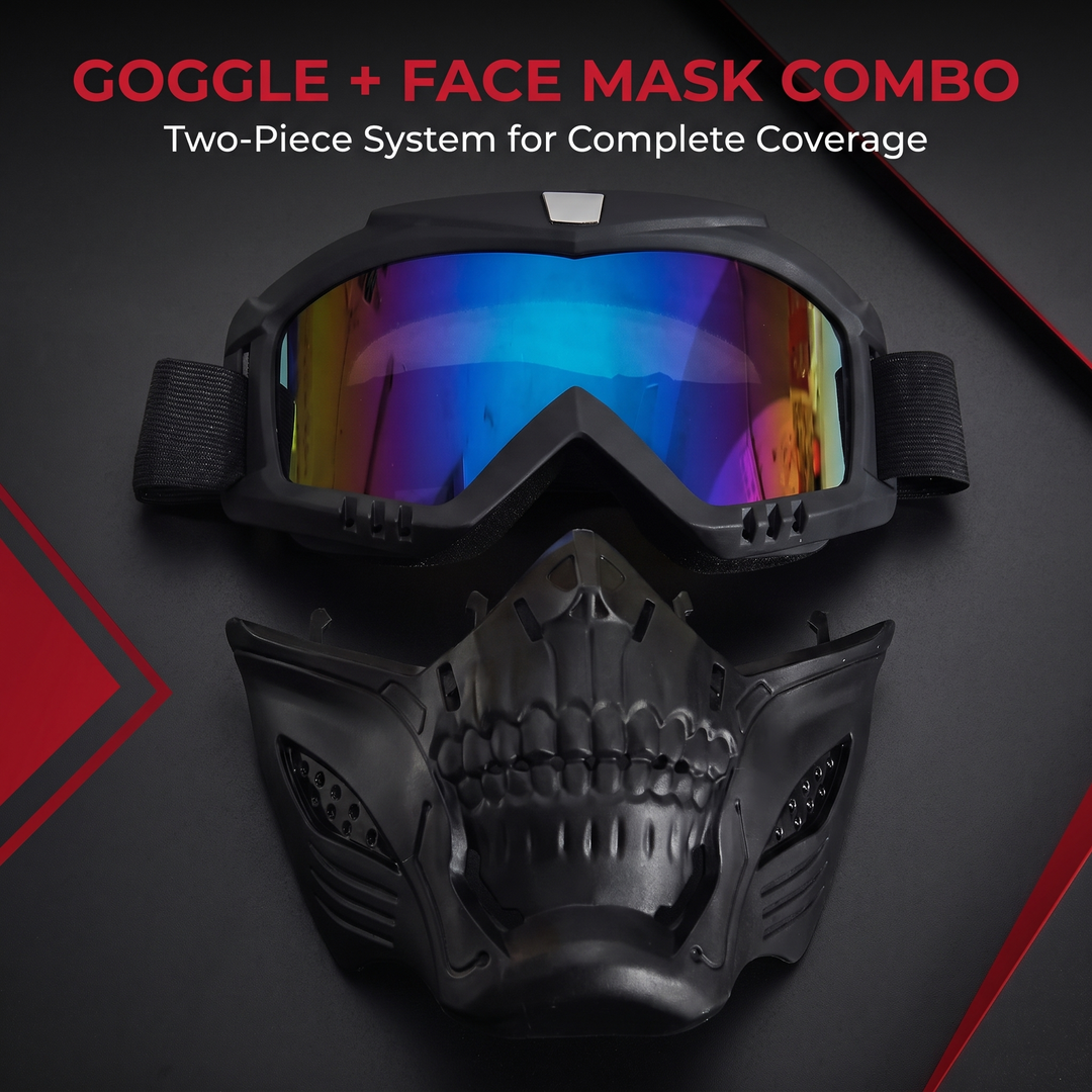 Tactical Goggles with Skull Face Mask Outdoor Riding Glasses Windproof UV Protection Off-Road Racing Cycling Eyewear Multi-Purpose