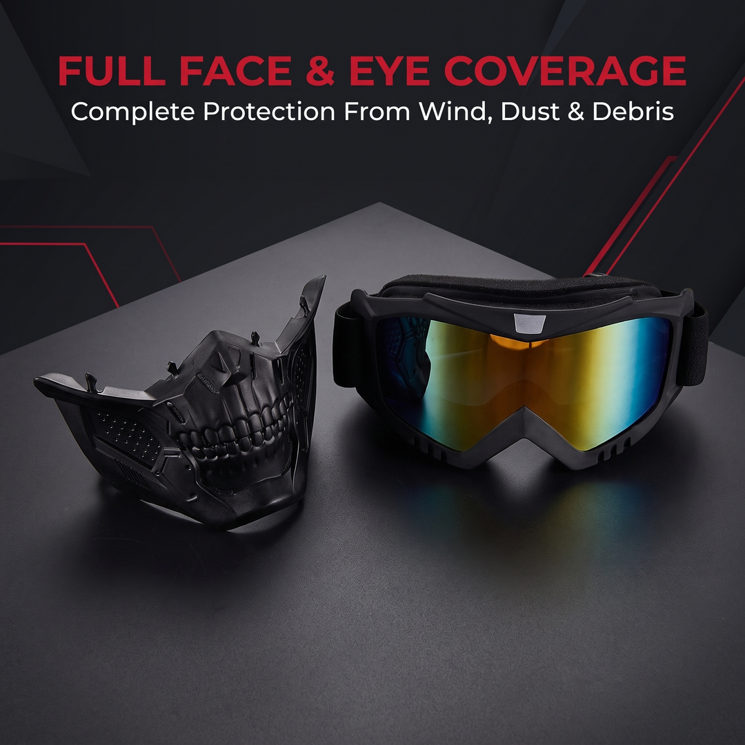 Tactical Goggles with Skull Face Mask Outdoor Riding Glasses Windproof UV Protection Off-Road Racing Cycling Eyewear Multi-Purpose