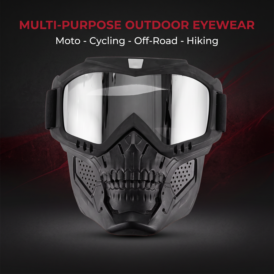 Tactical Goggles with Skull Face Mask Outdoor Riding Glasses Windproof UV Protection Off-Road Racing Cycling Eyewear Multi-Purpose