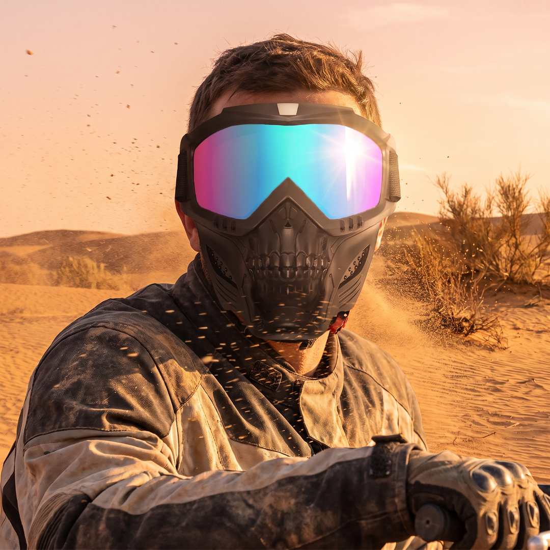 Tactical Goggles with Skull Face Mask Outdoor Riding Glasses Windproof UV Protection Off-Road Racing Cycling Eyewear Multi-Purpose