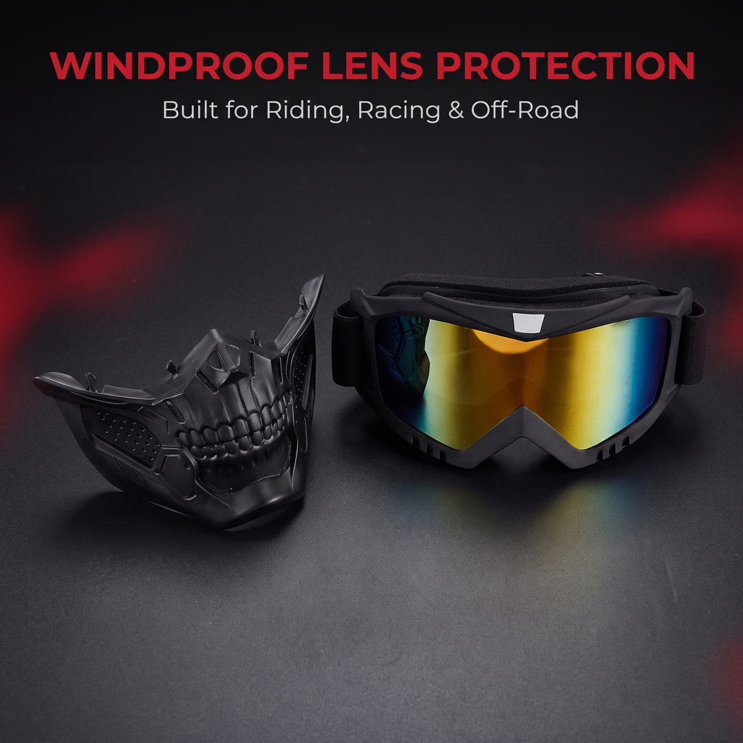 Tactical Goggles with Skull Face Mask Outdoor Riding Glasses Windproof UV Protection Off-Road Racing Cycling Eyewear Multi-Purpose
