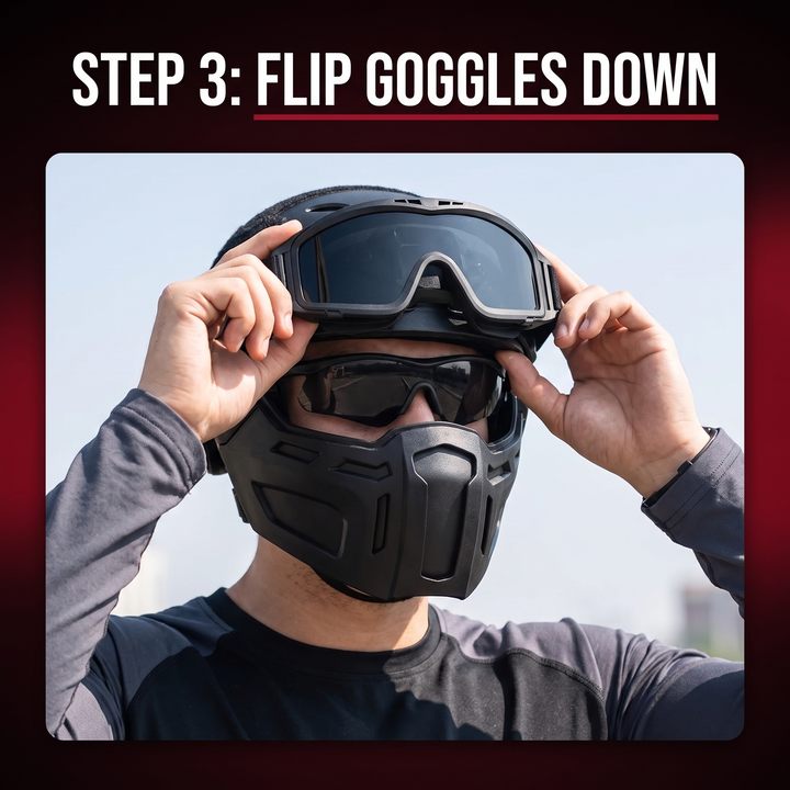 Tactical Half Face Mask with Flip Goggles Paintball Helmet Accessory for Hunting CS Shooting Airsoft Outdoor Sport Protective Gear